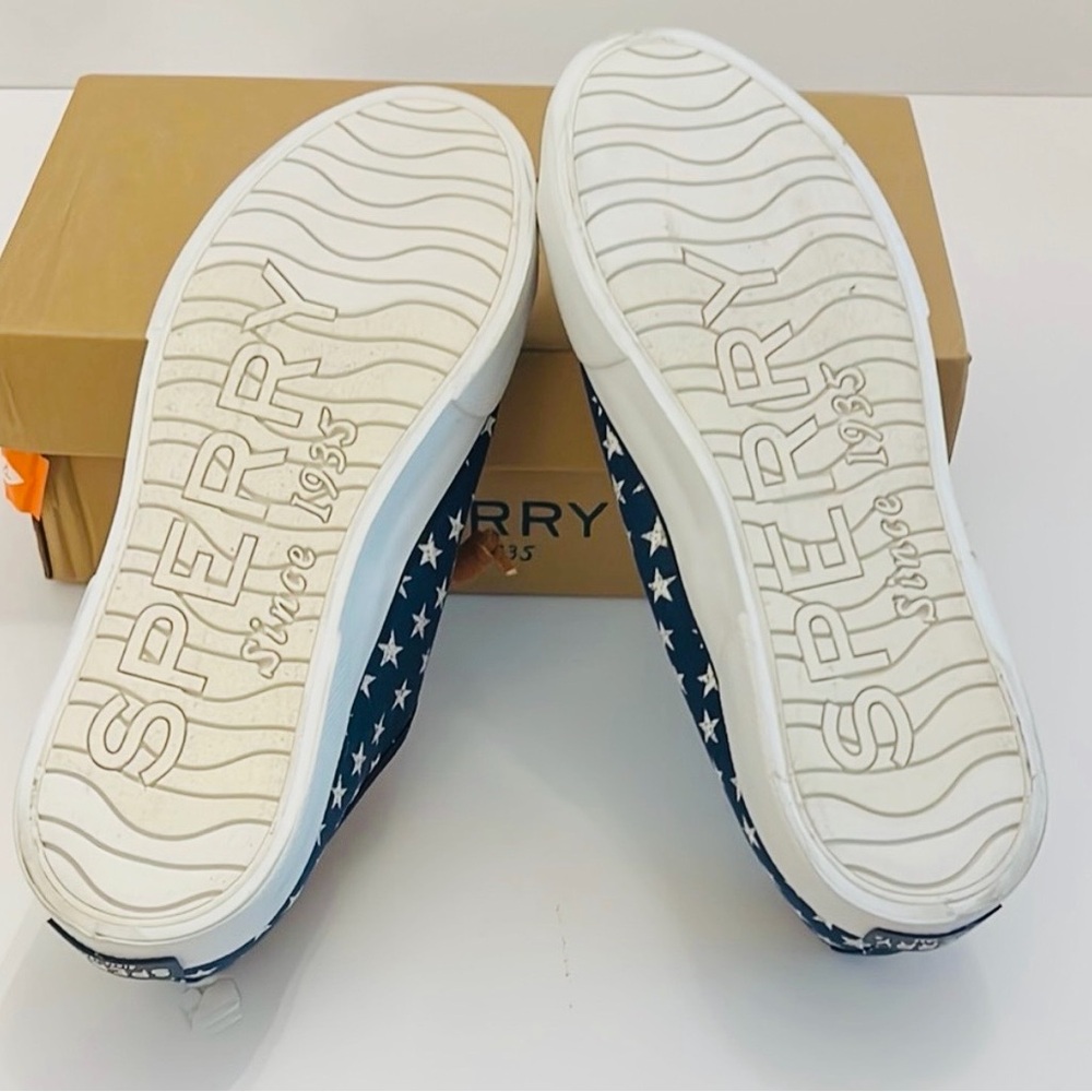 Sperry Navy Pier View Stars Print Canvas Sneakers with Tan Laces Size 7 1/2 - Picture 8 of 8